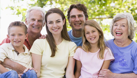 smiling family outside